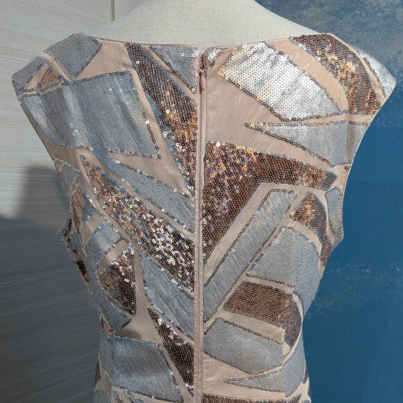 Vince Camuto Beige and Gold Sequin Midi Dress - Picture 7 of 11